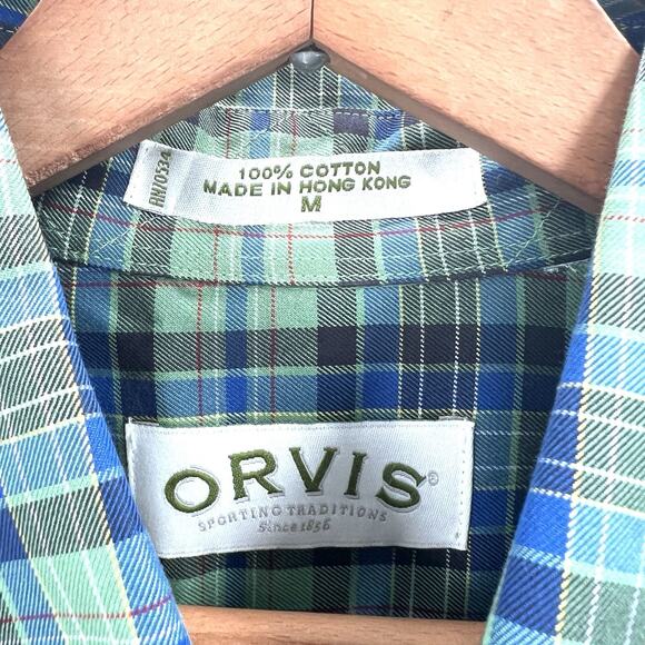 Orvis Blue Green Plaid 100% Cotton Long Sleeve Button Down Shirt Mens Medium - Picture 4 of 4